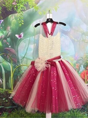 Handmade Burgundy and Ivory Tulle Tutu Fairy Dress for Kids